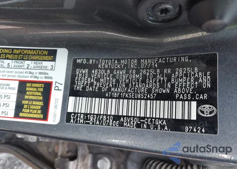 2014 Toyota Camry Xle из США, поврежденный, VIN 4T1BF1FK5EU852457